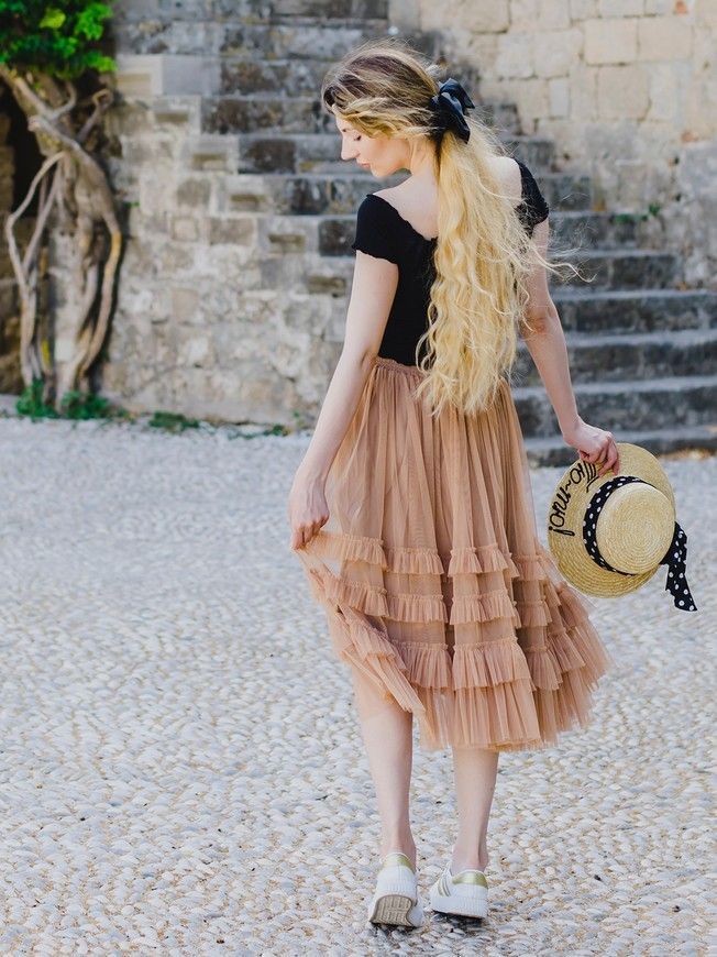 caramel color color Tulle skirt with ruffles AIRSKIRT