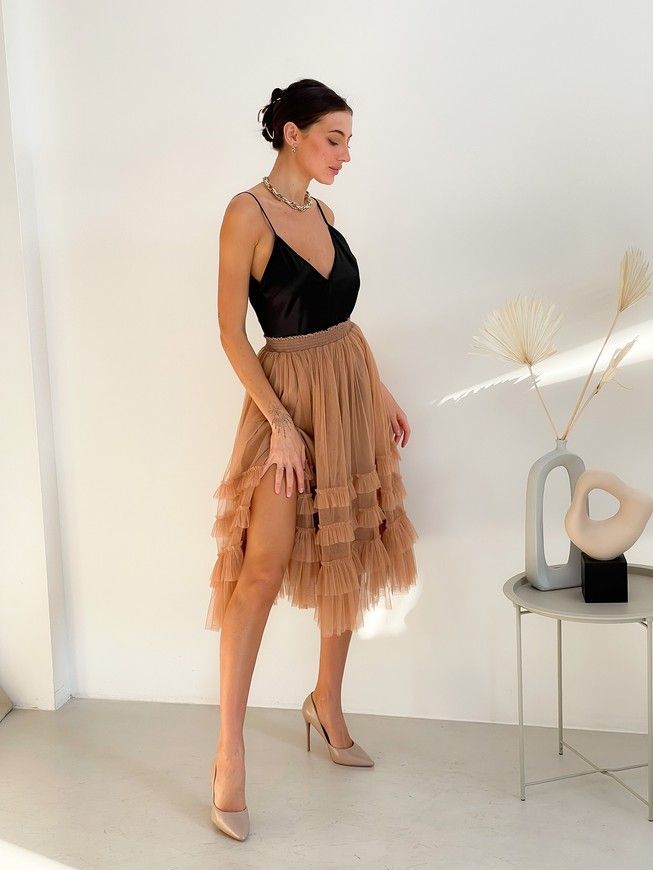 caramel color color Tulle skirt with ruffles AIRSKIRT