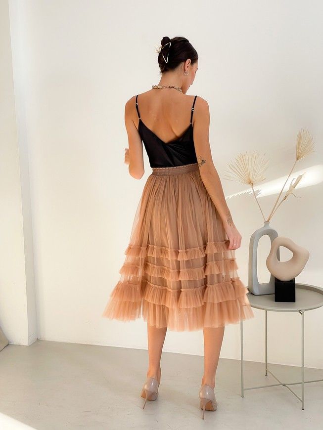 caramel color color Tulle skirt with ruffles AIRSKIRT