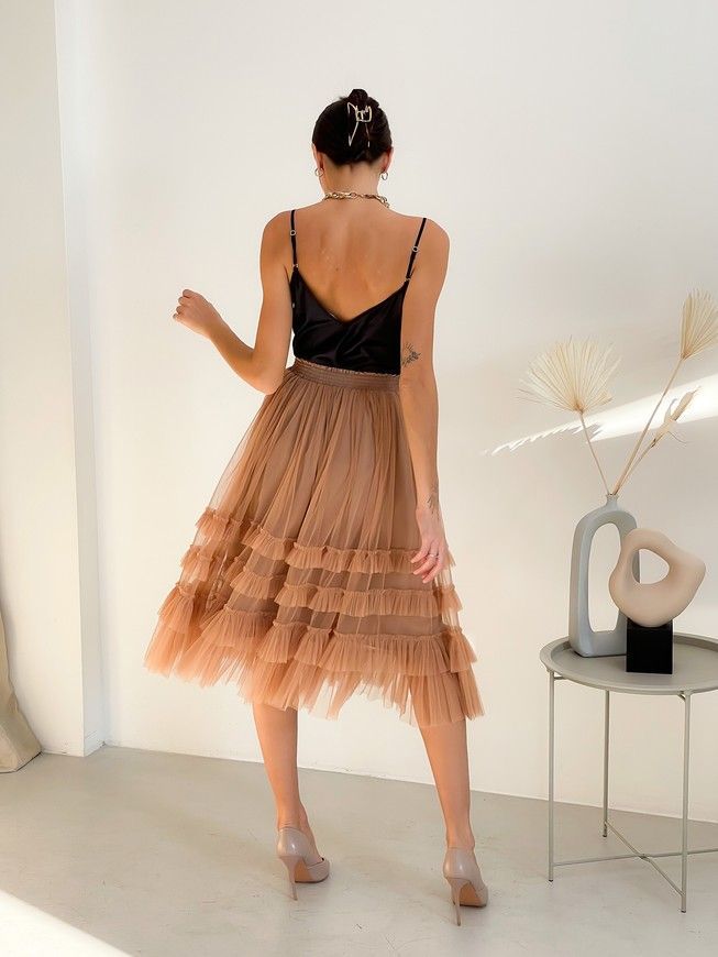 caramel color color Tulle skirt with ruffles AIRSKIRT