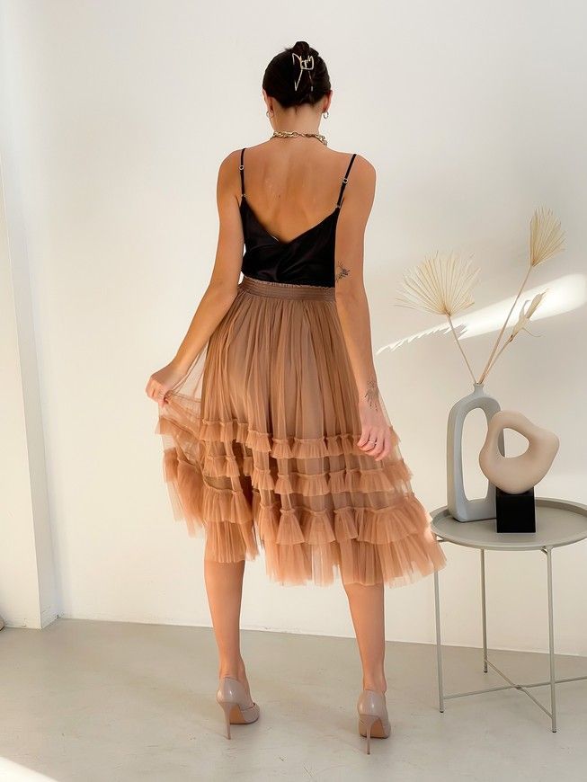 caramel color color Tulle skirt with ruffles AIRSKIRT