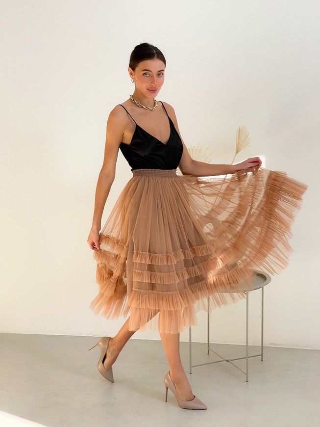 caramel color color Tulle skirt with ruffles AIRSKIRT