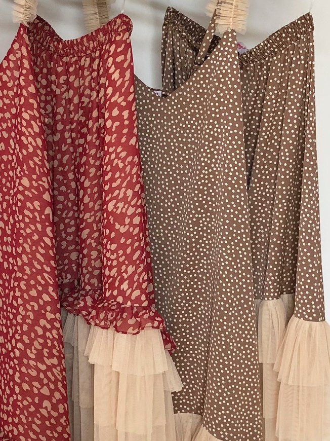 Brown polka dot skirt with tulle ruffles