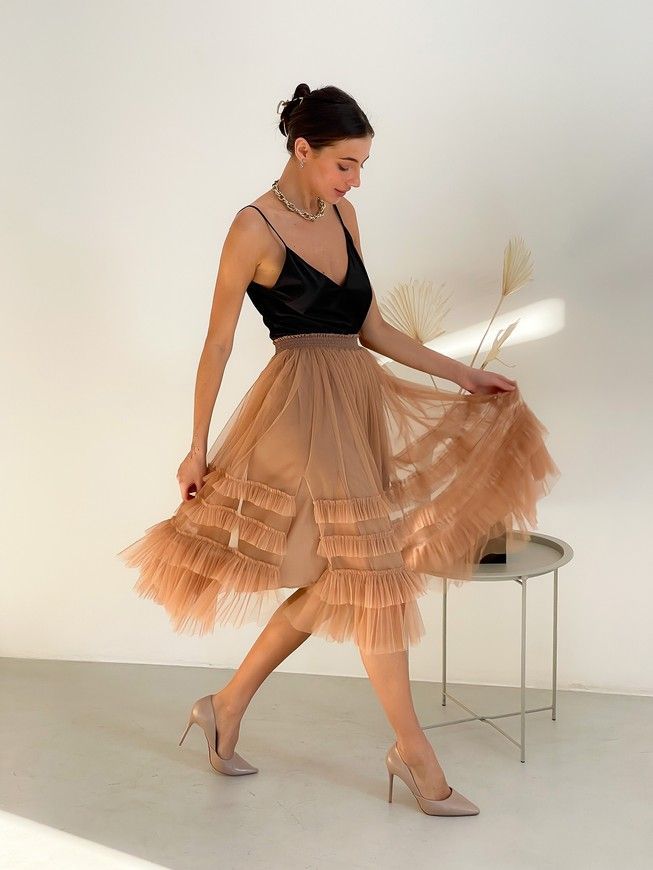 caramel color color Tulle skirt with ruffles AIRSKIRT
