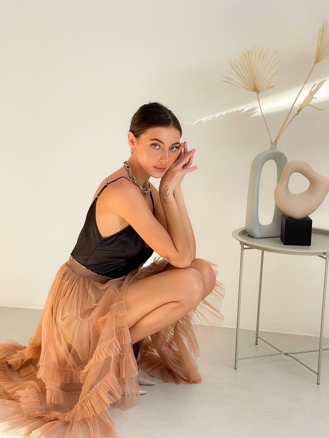 caramel color color Tulle skirt with ruffles AIRSKIRT
