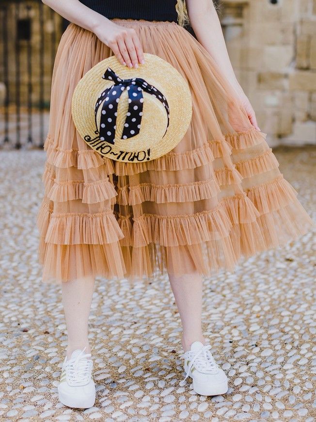 caramel color color Tulle skirt with ruffles AIRSKIRT