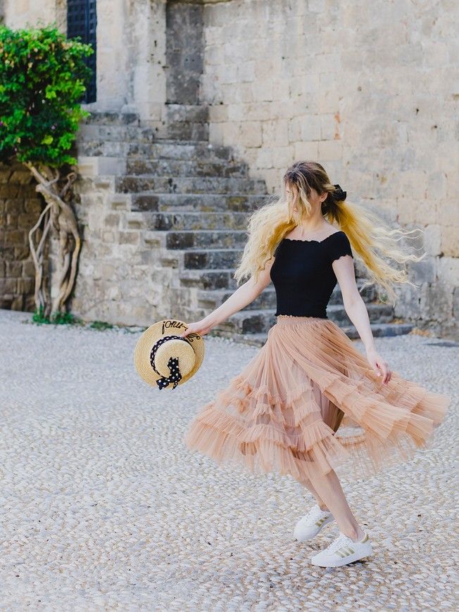caramel color color Tulle skirt with ruffles AIRSKIRT