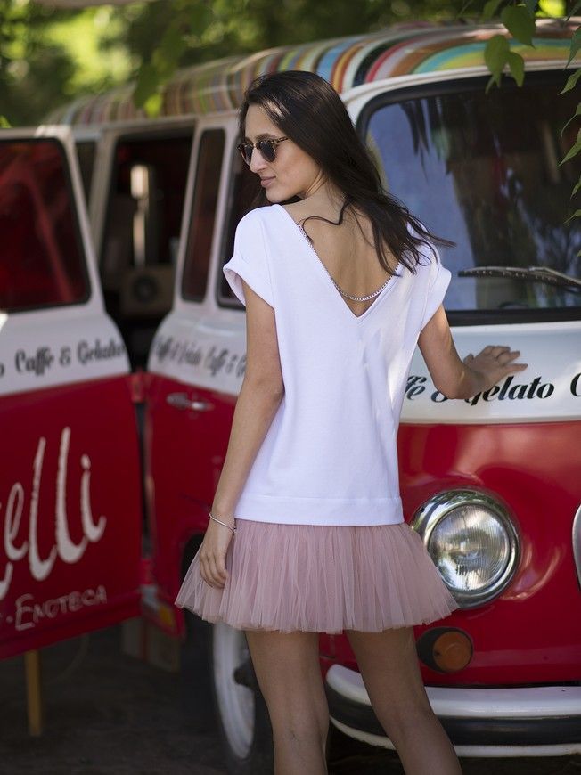 Constructor-dress white Airdress with removable blush pink skirt