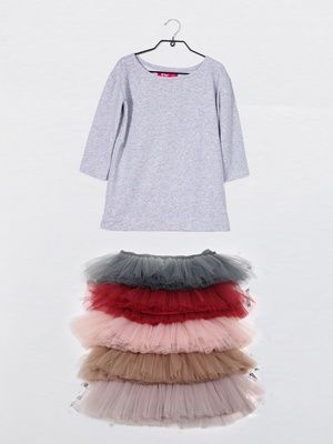Комплект AIRDRESS: серый верх и 5 съемных юбочек (пышные дымчатая, латте, пудровая, марсала, графитовая)