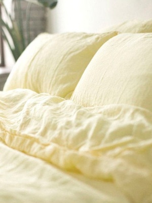 Комплект постільної білизни Комфорт-Текстиль з льону полуторний ванільний