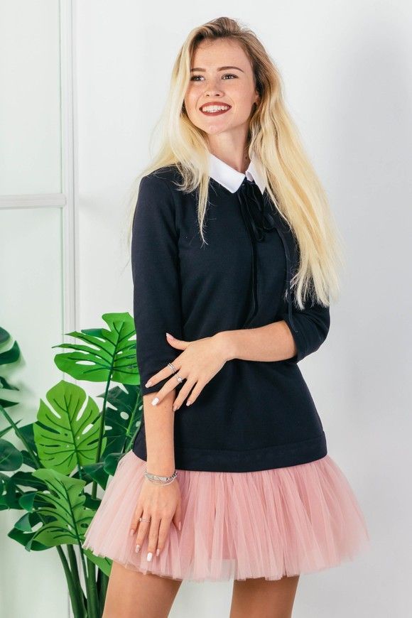 Constructor-dress black Airdress with removable blush pink skirt and collar