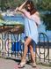 Blue mini sundress with pink powder tulle ruffles