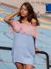 Blue mini sundress with pink powder tulle ruffles