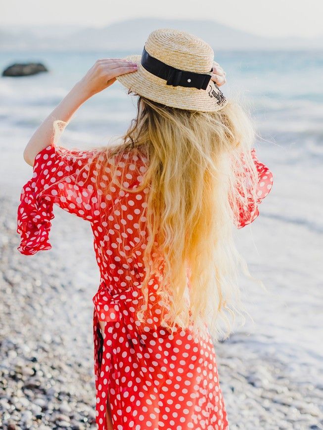 Beach chiffon long cover up with frills Tyu-Tyu! One Size red and white polka dot