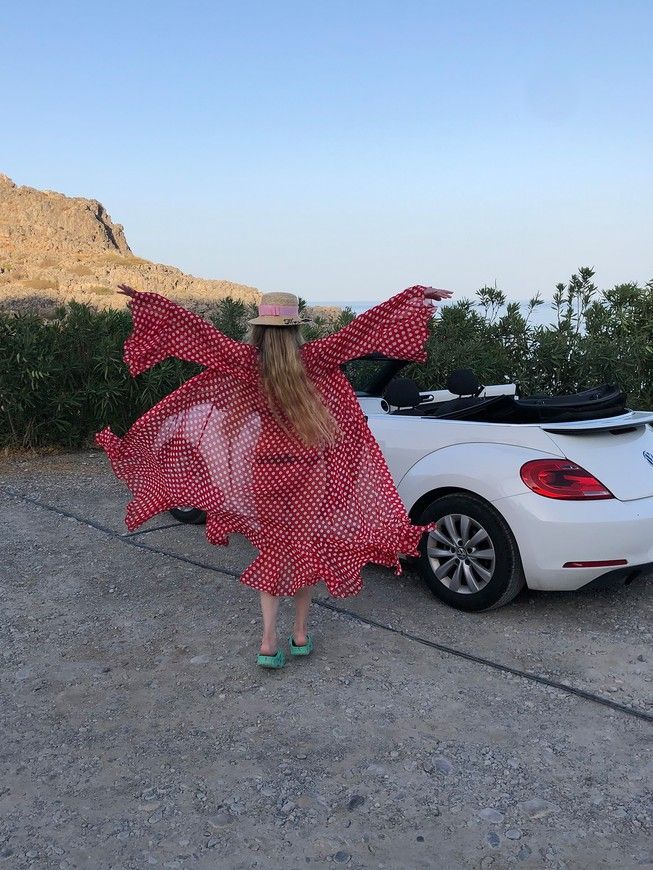 Beach chiffon long cover up with frills Tyu-Tyu! One Size red and white polka dot