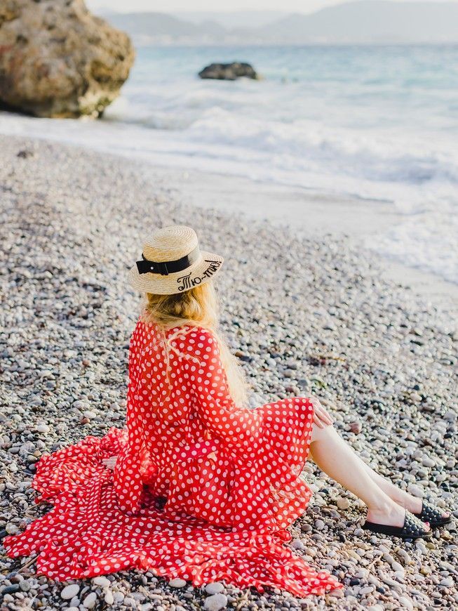 Beach chiffon long cover up with frills Tyu-Tyu! One Size red and white polka dot
