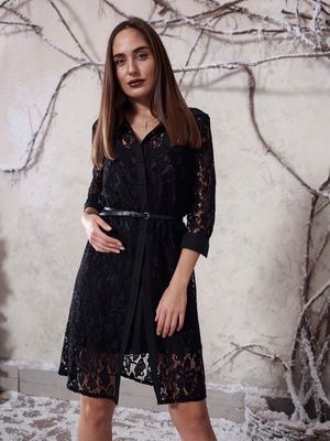 Черное платье-рубашка Shirt AIRSKIRT Lace с черной подкладкой