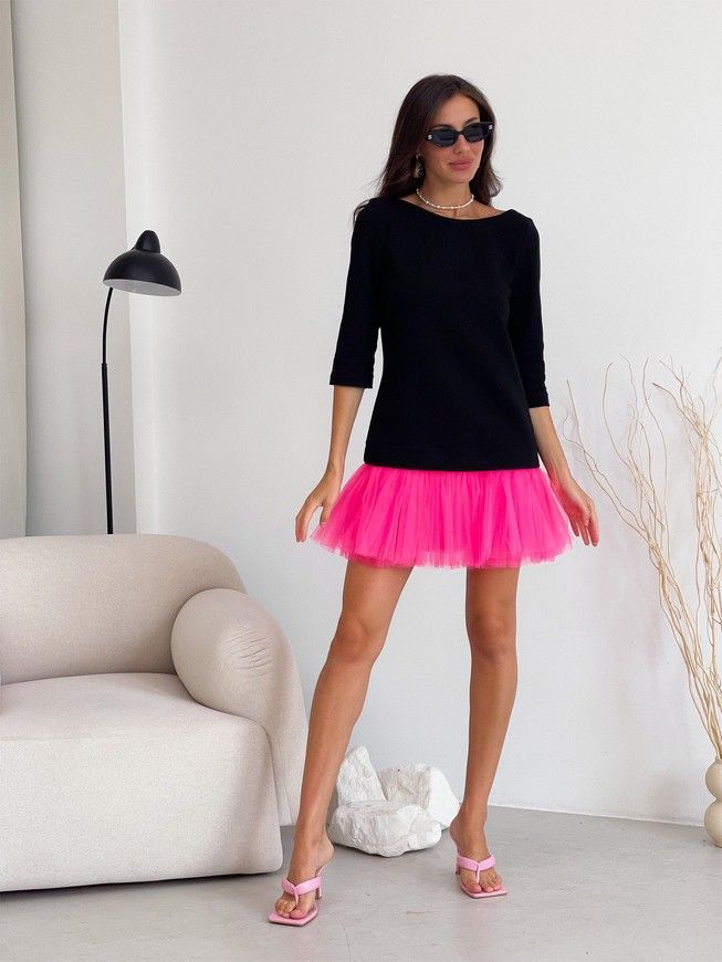 Constructor-dress black AIRDRESS Evening with removable neon pink skirt
