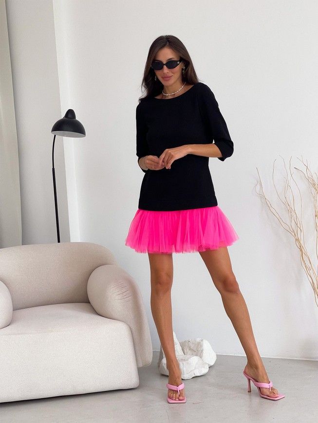 Constructor-dress black AIRDRESS Evening with removable neon pink skirt