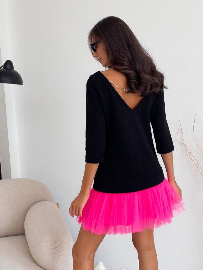 Constructor-dress black AIRDRESS Evening with removable neon pink skirt