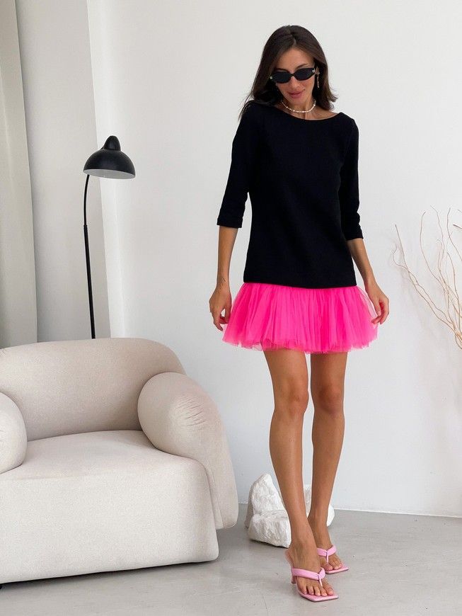 Constructor-dress black AIRDRESS Evening with removable neon pink skirt