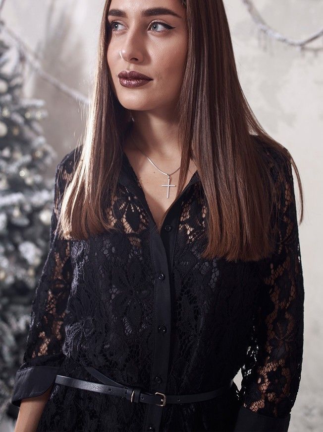 Чорна сукня-сорочка Shirt AIRSKIRT Lace з чорною підкладкою