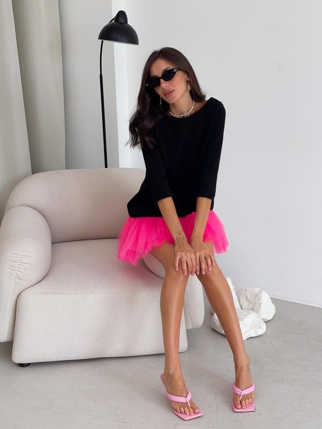 Constructor-dress black AIRDRESS Evening with removable neon pink skirt