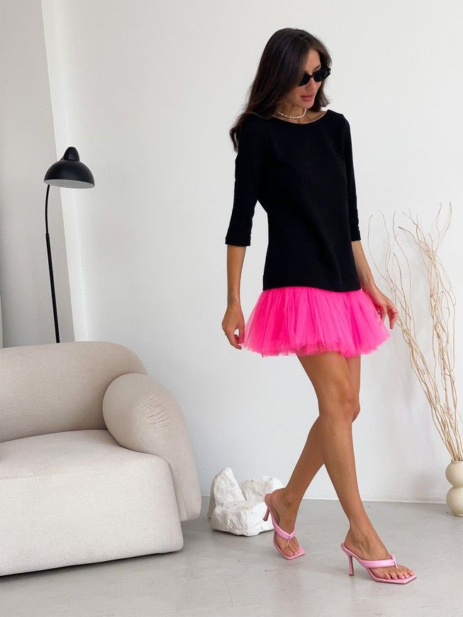 Constructor-dress black AIRDRESS Evening with removable neon pink skirt