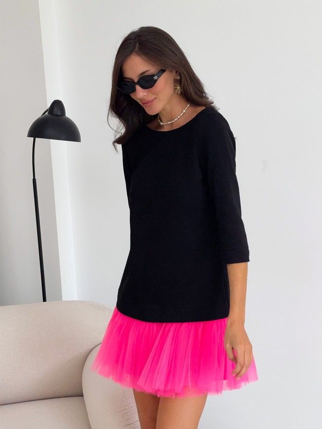 Constructor-dress black AIRDRESS Evening with removable neon pink skirt