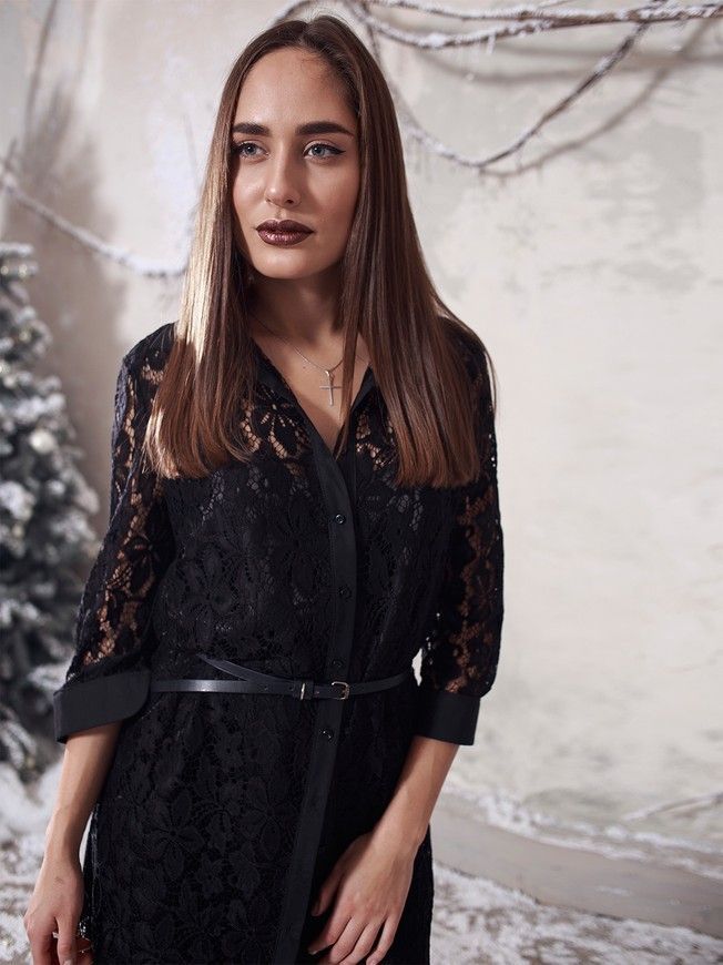 Чорна сукня-сорочка Shirt AIRSKIRT Lace з чорною підкладкою