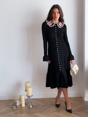 Jersey dress with ruffles, pearl buttons and removable collar Tyu-Tyu! XS black midi