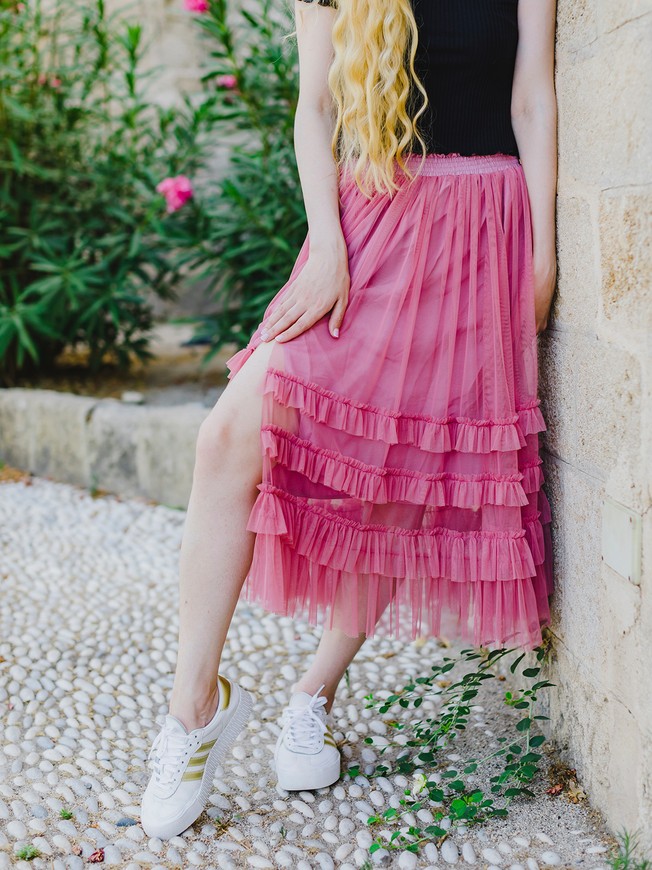 Dusty pink color Tulle skirt with ruffles AIRSKIRT
