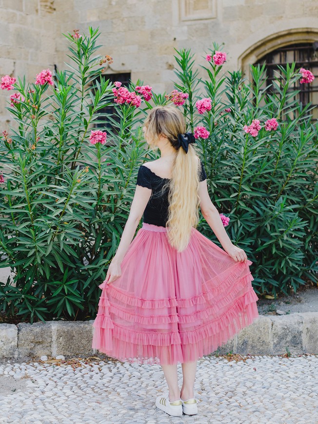Dusty pink color Tulle skirt with ruffles AIRSKIRT