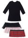 AIRDRESS set: black top and 3 removable skirts (lush black and smoky, red tartan)