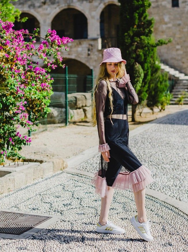 Black Tulle Dress with dusty pink ruffles