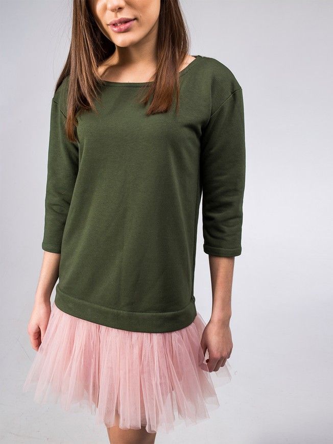 Constructor-dresskhaki Airdress with removable blush pink skirt