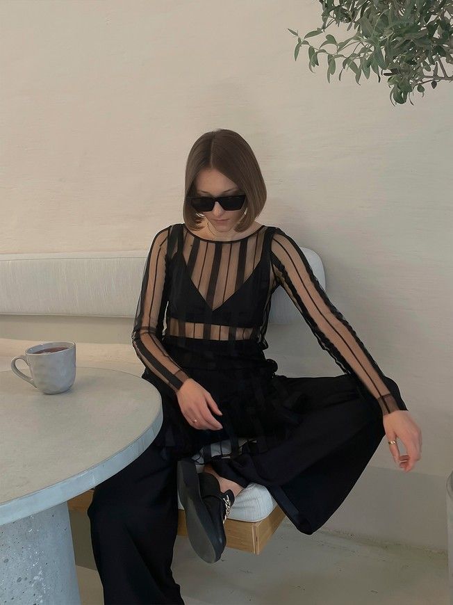 Сукня-сітка Tulle Dress Stripe чорна у смужку