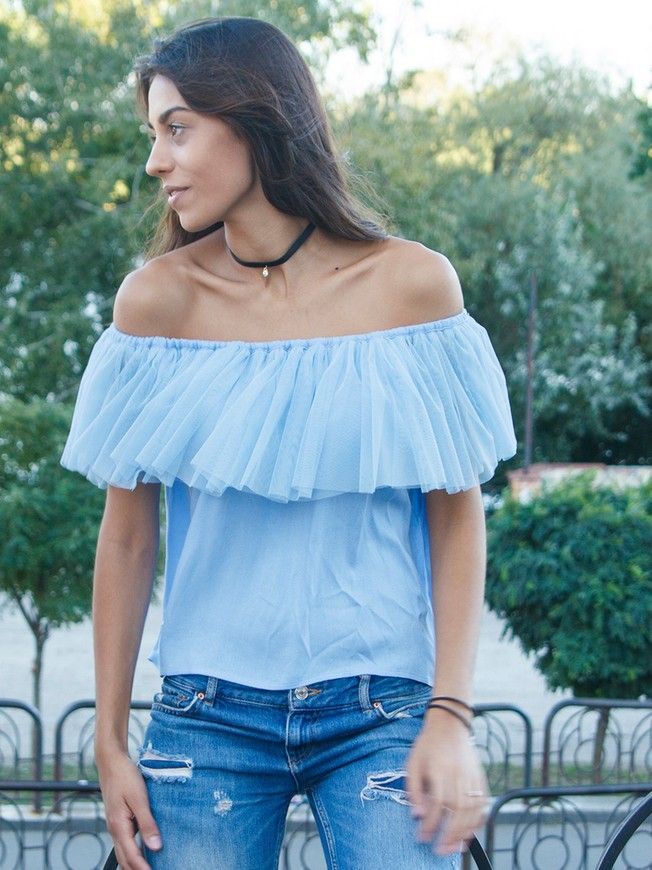 Blue top with blue tulle ruffles