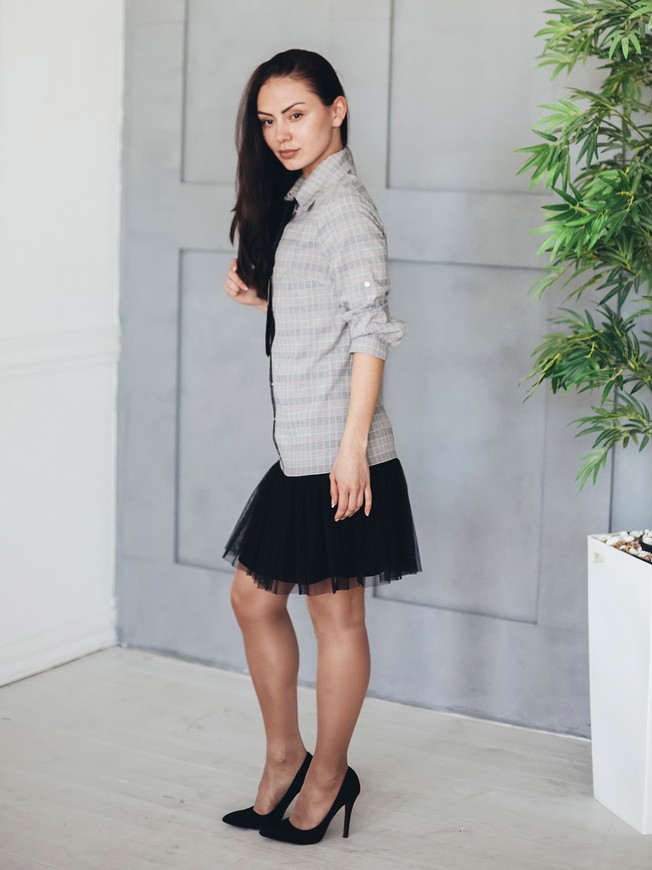 Сукня-сорочка Shirt Airskirt сіра в клітинку з чорною спідничкою