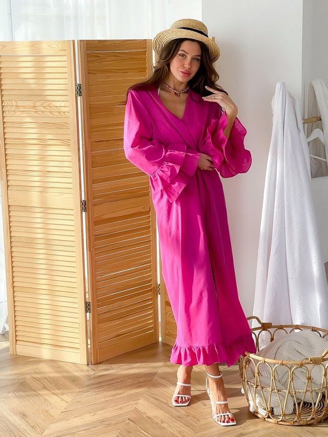 Long batiste cover up Tyu-Tyu! XS/S fuchsia with frills