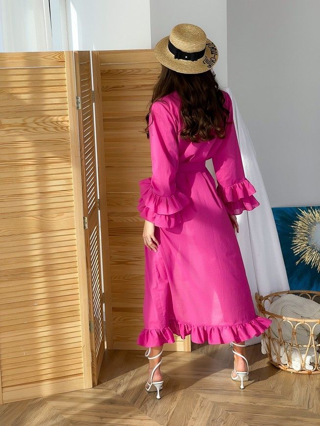 Long batiste cover up Tyu-Tyu! XS/S fuchsia with frills