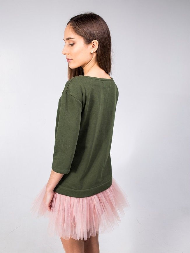 Constructor-dresskhaki Airdress with removable blush pink skirt