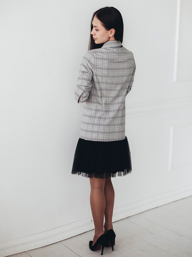 Gray tartan Shirt Airskirt with black tulle skirt