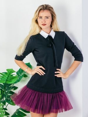 Сукня-конструктор AIRDRESS чорна зі знімними сливовою спідницею і коміром