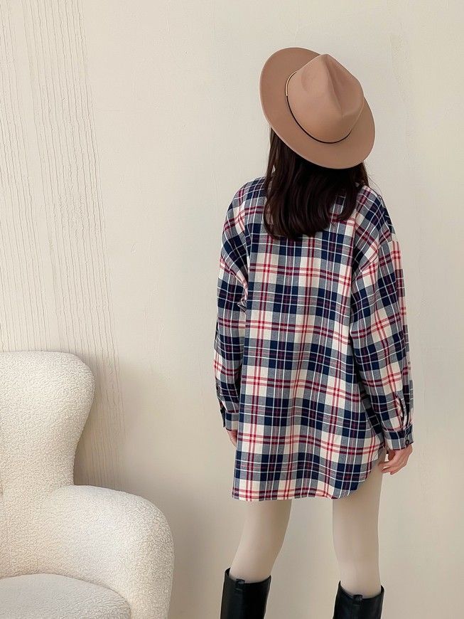 Shirt oversize Boyfriend's Tyu-Tyu! One size milk in navy blue and red tartan