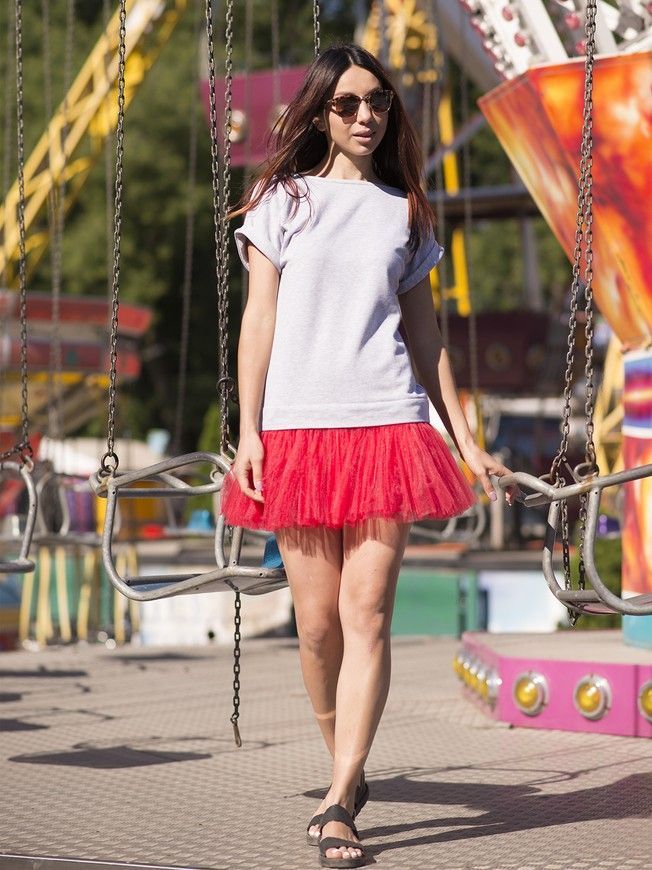 Constructor-dress gray Airdress with removable red skirt