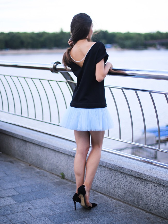 Constructor-dress black Airdress with removable blue skirt