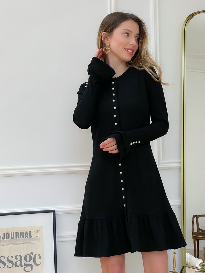 Jersey dress with ruffles, pearl buttons and removable collar Tyu-Tyu! XS black mini