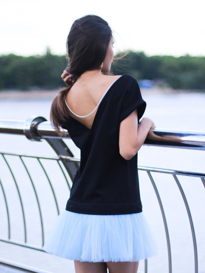Constructor-dress black Airdress with removable blue skirt