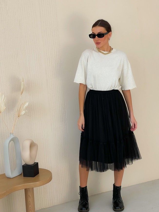 Black Tulle skirt with ruffle AIRSKIRT